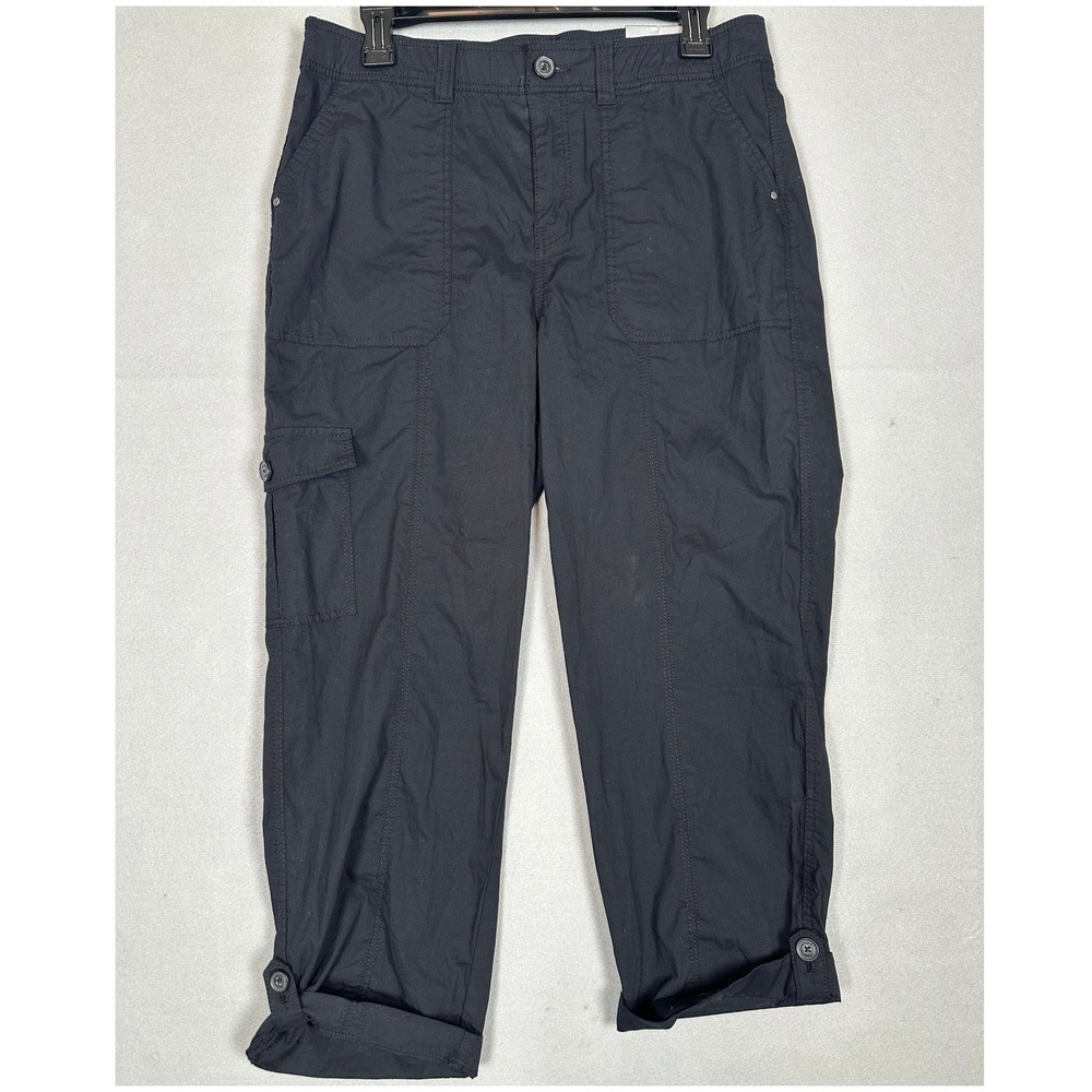 NEW Chicos Pants Womens 1 US 8 Black Cargo Casual Straight Leg Cropped Stretch